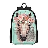 Mochila infantil de cavalo com desenho fofo para meninas, escola, livros, bolsa de ombro, casual, mochila para laptop, 43,18 cm, plus para adolescentes unissex, 1 a 5 anos