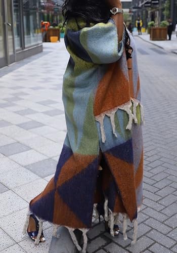 Ecirod Womens 2024 Fall Open Front Fringe Knit Cardigan Long Sweaters Aztec Double Slit Tassels Kimono Duster Cardigans4