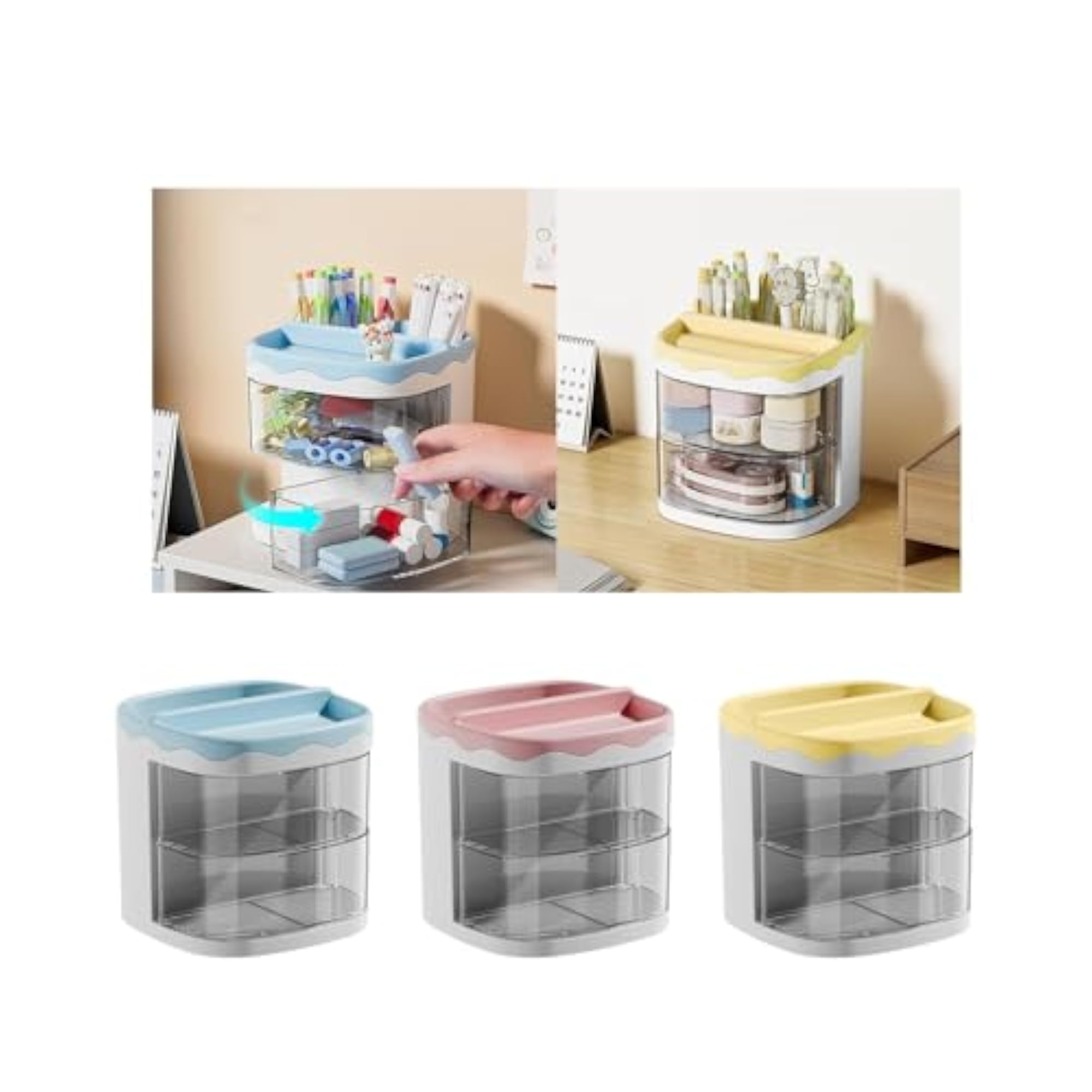 Desk Organizer with Drawer for Makeup Brushes, Pink