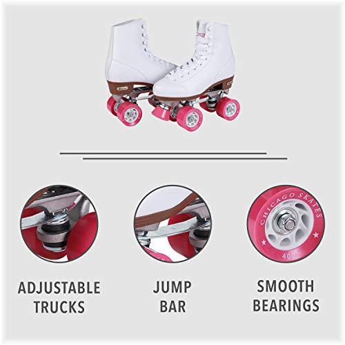 Patins clássicos premium Chicago de 4 rodas, branco