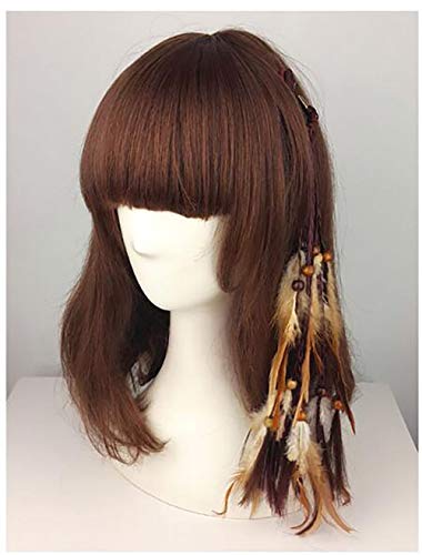 4 Pcs Women Lady Handmade Gypsy Hippie Feather Hair Rope Ponytail Holders Bohemian Elastics Feather Hair Tie Headwear Indian Feather Headdress Head Wrap (Brown) #TOP3