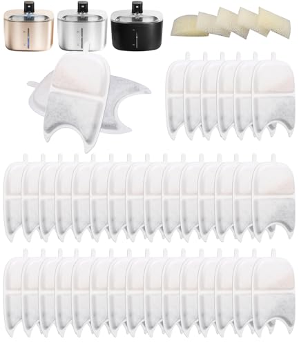 Wasserbrunnen Filter 12 Stück,Katzenbrunnen Filter für 4L Trinkbrunnen für Katze mit 12 Vorgefilterte Schwämme und 12 Schwämme für Wasserpumpe，Dreifaches Filtersystem