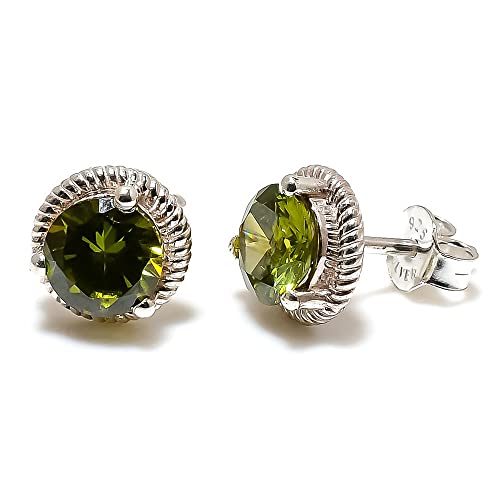 925 Sterling Silver Studs For Girls Peridot Gemstone Earrings For Woman Ear Cuff 8 Mm (Yellow Gold Plated) #TOP20