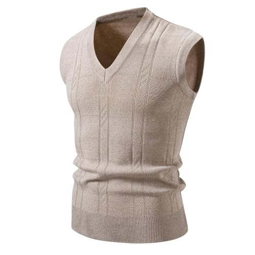 Chaleco de punto para hombre sin mangas casual cuello V caqui talla S