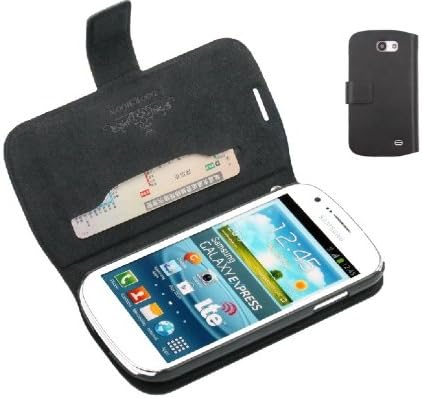 New Ultra-thin Card Slot Side Genuine Flip Real Leather Case Cover for Samsung Galaxy Express i437 i8730 (Black)