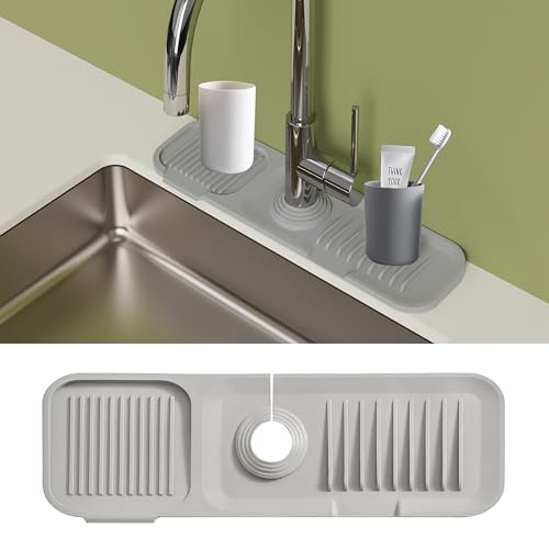 17"X5.9" Gray Kitchen Faucet Splash Guard - 3 in 1 Splash Guard with 5° Ramp - Protects Sinks from Splashing