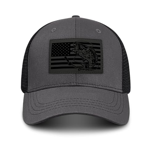 Image of Fishing Hat Fishing Gifts for Men, Bass Fish Flag Hats, Fishing Gear Accessories Stuff, Adjustable Fishing Trucker Hat