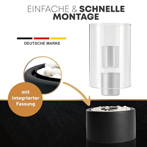ANDEKO Premium Bioethanol Tischkamin - Tischfeuer 3h Brenndauer - Ethanol Kamin inkl. Dekosteine und 2X große Brennkammern - Hohes Sicherheitsglas - Regulierbare Flamme - Tischkamin Outdoor & Indoor