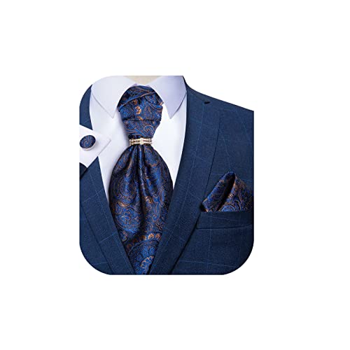 Image of DiBanGu Silk Woven Ascot Cravat with Pocket Square Set for Men | Paisley Ascot,Wrinkle-Resistant,Silky Smooth,Easy to Match,Cufflinks,Tie Ring,Wedding,Ceremonies,Party Occasions,Banquet