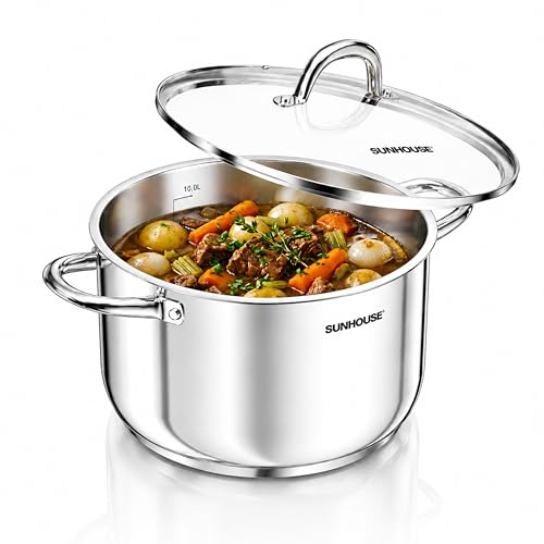 Sunhouse Stock Pot with Lid - 12 QT Large Pot for Cooking Pa...