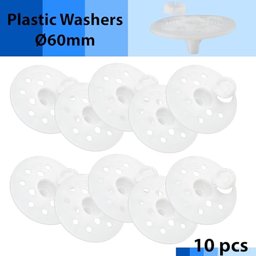 AERZETIX - Satz mit 10 Rosettenscheiben Ø60mm für Holzschrauben mit Kappe - Befestigung von Isolierplatten aus expandiertem extrudiertem Polystyrol - aus Kunststoff - Farbe weiß