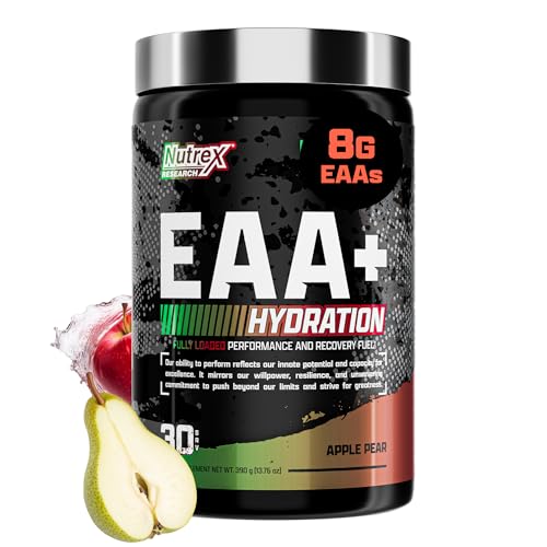 Nutrex Research EAA Hydration | EAAs + BCAAs Powder | Muscle Recovery, Strength, Muscle Building, Endurance | 8G Essential Amino Acids + Electrolytes | Apple Pear 30 Servings