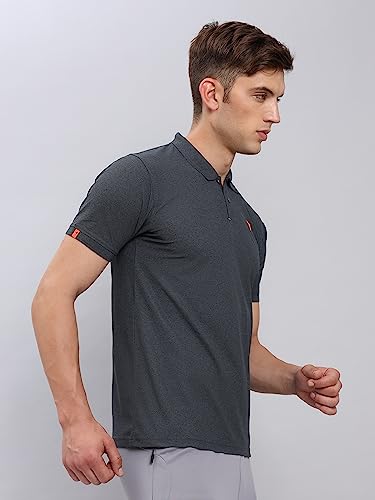 Image of TECHNOSPORT Men's Polyester Slim Fit Self-Design Short Sleeve Polo Matpiq T-Shirt with Anti Microbial, Techno Dry for Regular and Casual Use