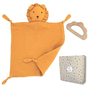 LILEJO Baby Geschenkset, Schnuffeltuch und Beißring, Geschenk zur Geburt für Junge und Mädchen, 2-teilig, Senfgelb