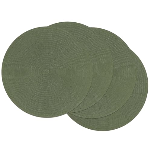 Image of SHACOS Round Placemats Set of 4 Washable 15 inch Round Table Mats Cotton Polyester Woven Braided Place Mats for Dining Table Wedding Party Decor (Olive Green, 4)