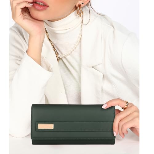 Image of ALSU Women's Hand Wallet Purse Clutch | Phone Pocket | Coin Compartment | Credit Card Slots| Zipper Pocket| Office use| Casual use| Faux Leather (Green)