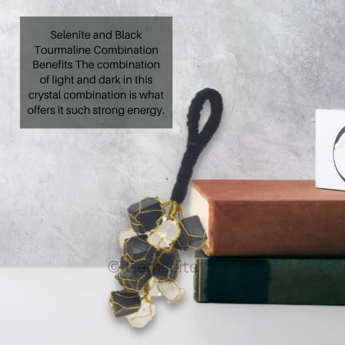Miniatura 6 de GEMSCITE Selenita natural y turmalina negra Tumble Stone Accesorios para colgar en el coche y artículos para colgar en la puerta Reiki Healing