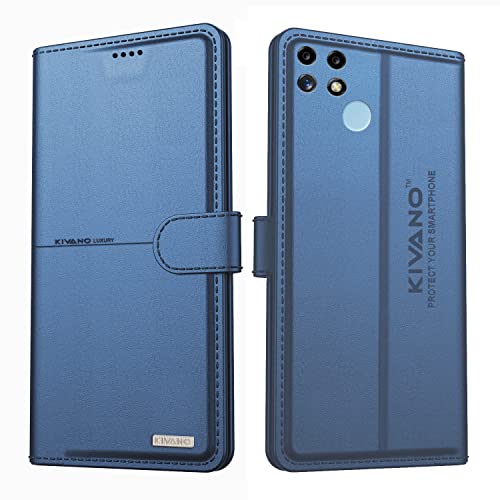 Image of KIVANO Professional Series Wallet Case for Realme C25 / C25s | Luxurious Design | Handcrafted Unique | Premium | PU Leather Flip Cover | Card Slots | Kickstand | Magnetic Closure - Dark Blue