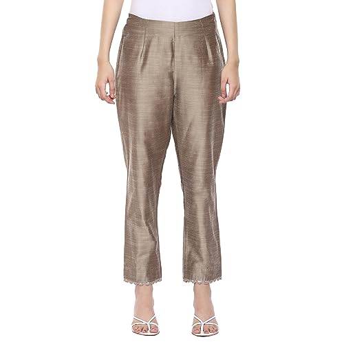 Image of BIBA Women Polyester Slim Dyed Pants