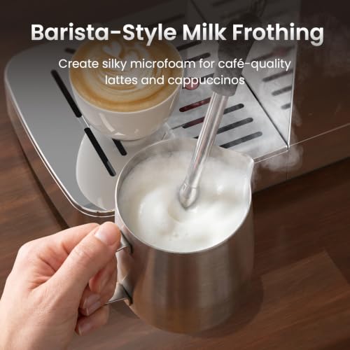 Image of Electactic Semi-Automatic Espresso Machine, 20 Bar Stainless Steel Espresso Machine with Pressure Gauge, Steam Milk Frother, Hot Water Function, Removable Water Tank & Cup Warmer