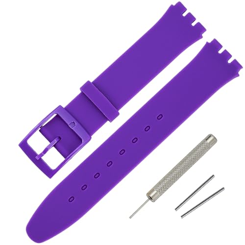 Image of Rihahisy 16mm Ultra-thin Silicone Rubber Watch Strap/Watch Band Replacement for Swatch (Pansy)