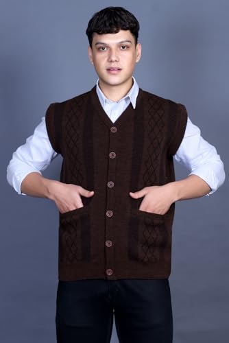 Image of V Neck Cardigans for Men - Woolen Sleeveless Sweater for Man Winter Wear