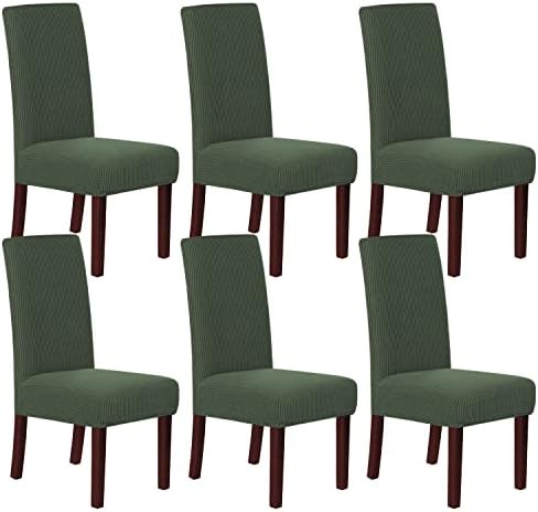 H.VERSAILTEX Stretch Dining Chair Covers Set of 6 Chair Covers for Dining Room Parsons Chair Slipcover Chair Protectors Covers Dining, Feature Textured Checked Jacquard Fabric, Bronze Green