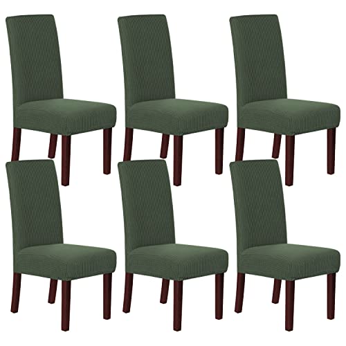H.versailtex Stretch Dining Chair Covers Set Of 6 Chair Covers For Dining Room Parsons Chair Slipcover Chair Protectors Covers Dining, Feature Textured Checked Jacquard Fabric, Bronze Green #TOP2