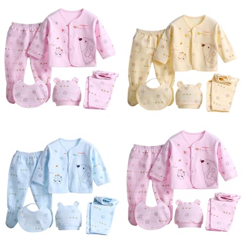 Conjunto de Ropa de Algodón para Bebé Recién Nacido de 5 Piezas para Niños y Niñas de 0 a 3 Meses Que Incluye Tops Sombrero Pantalones y Pelele