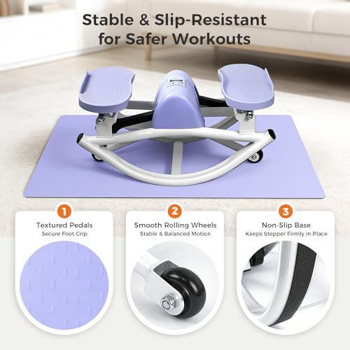 Image of Rock Stepper Side to Side, Rocking Stepper with Lateral Motion, Compact Side Stepper for Home & Apartment, Low Impact Workout Machine with Resistance Bands & Non-Slip Mat (Purple)