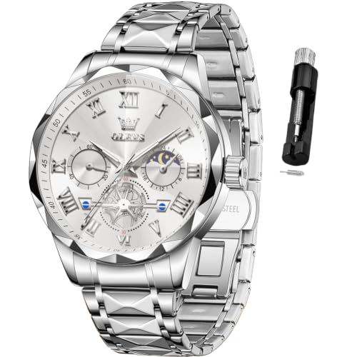 Image of OLEVS Watches for Men Luxury Diamond Casual Large Dial Watches Stainless Steel Waterproof Business Dress Analog Luminous Date Mens Watches