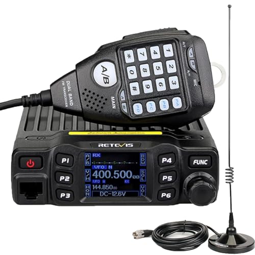 Retevis RT95 Dual Band Mobile Radio, Long Range Ham Radio with Antenna, 180 Degree Rotatable LCD Display, Mic Gain, Chirp, DTMF, 2m 70cm Mini Mobile Transceiver for RV Camping