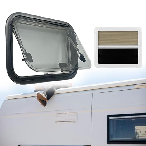 pealiritansemen RV Camper Window, Double-Layer Push Out Window with Sun Visor Curtain and Screen Window, Aluminum Alloy Window Frame, Van Caravan Window, Maximum Opening Angle 65Â°,600X300mm