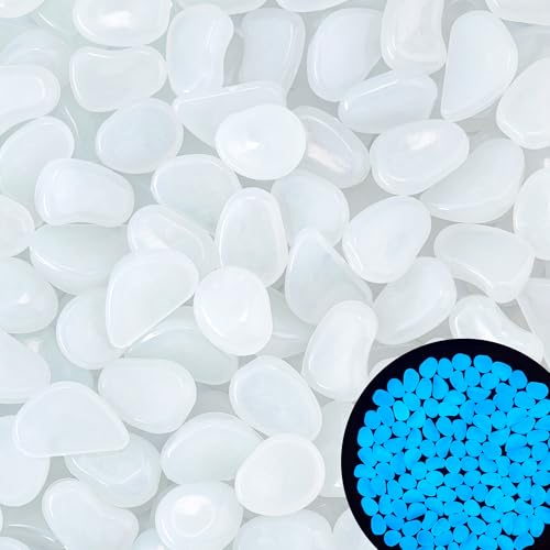 500PCS 1-1.2" Glow Pebbles Glowing Rocks for Garden Decoration 25-27mm Luminous Stones Glowing Stones for Driveway Landscape Walkway,White