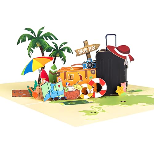 AIBAOBAO Biglietto Auguri Compleanno per Viaggio, Biglietto Viaggio Sorpresa 3D, Biglietti Pop Up Pensione Donna Uomo, Regalo per Viaggi, Luna di Miele, Vacanze al Mare, Laurea, Pensionato