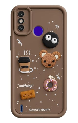 Image of Bintage Cute Fun Ball | Taddy Cartoon 3D Smiley Coffee Cup | Milk Donut | Full Protection Rubber Back Cover Compatible for Tecno KE5K / Spark 6 Go - Brown