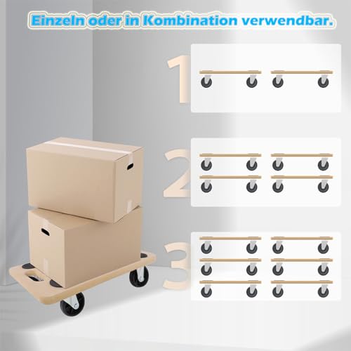 CEEDIR 2X Transportroller Rollbrett Möbelroller Roller Transporter mit Gummipads Kistenroller Transporthilfe für Umzug Möbel-Transport 200 kg Tragkraft