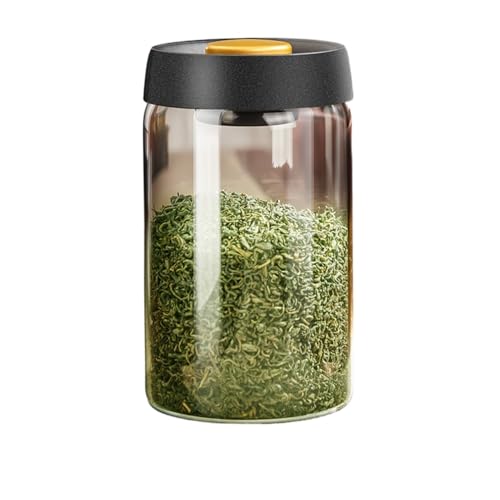 【Vlfn】真空密封缶 食品級ガラス製大容量密封罐 茶葉保存缶 コーヒー豆密封罐 真空引き密封 酸化防止 多用途食品保存容器 (透明タイプ,1200ml)