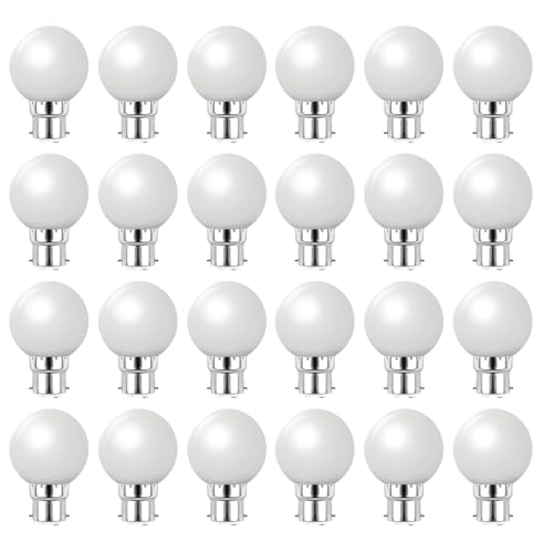 Jiotouhu Lot de 24 ampoules LED B22 2W - 200 Lumens - Blanc Chaud incassables (équivalent 15W) pour Guirlande Extérieure - Ergots renforcés