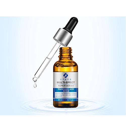 UFACE Tranexamic Acid Serum bottle with dropper dispensing a drop