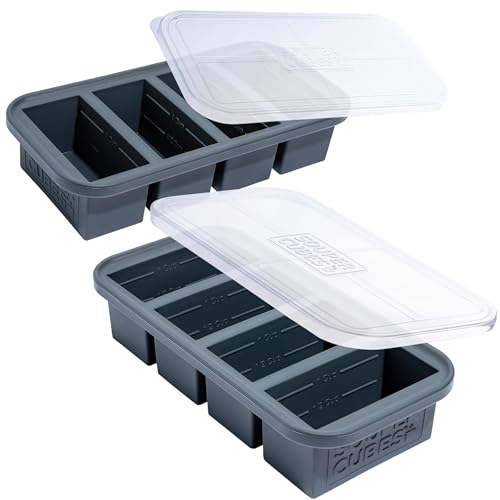 Souper Cubes Moldes de silicona para congelador, contenedor fácil de preparar comidas y solución de almacenamiento de cocina, bandejas de silicona para congelador con tapa para alimentos, sopas,