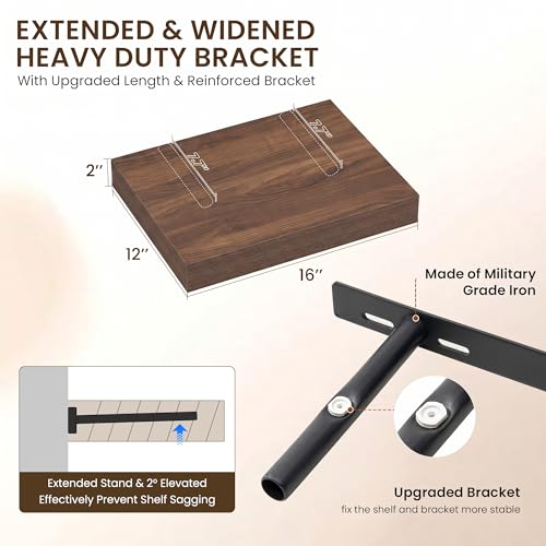 Image of Dreamland 16 inch Floating Shelves for Wall, 12 inch Deep Thicker Walnut Floating Shelves, Wall-Mounted Shelves for Bedroom, Living Room, Kitchen, Bathroom - Set of 3