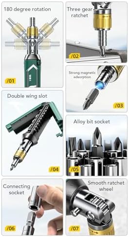 Fafeicy 14 in 1 Ratchet Set Multi Bit Ratcheting with 5 Sockets 9 Bits 180 Rotating Head Magnetic Tip for Home Car Repair Furniture Assembly