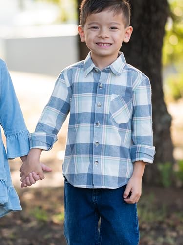 Image of RUGGEDBUTTS Boys Solid Cotton Long Sleeve Button Down Shirt with Button Tabs