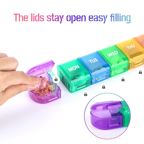 Pillendoosje 7 Dagen, Pillensorteerdoos, Medicijnen Organizer, Pillendoosje 7 Dagen 1 Vakken,Dispenser/Organizer Voor Pillen en Medicijnen, Voor Tabletten, Vitaminen, Medicijnen (Meerkleurig) - Afbeelding 3