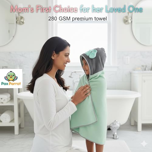 Image of Ultra-Soft Baby Hooded Towel - Coral Velvet Wrap Your Little One in Softness and Joy, Hypoallergenic & Super Absorbent Bath Wrap for Newborns & Toddlers | Cute Animal Design (0-5 Years) (Mint Green)