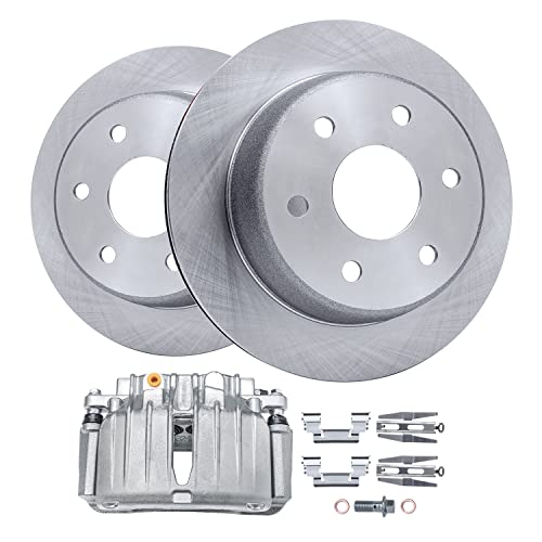 Image of Detroit Axle - Rear Disc Rotors + Left Brake Caliper Replacement | for Silverado Suburban Sierra Yukon XL 1500 Tahoe Escalade - 3pc Set