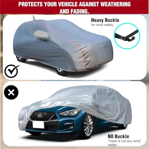 Image of 100% Waterproof Car Body Cover for Hyundai Grand i10 Nios (2019-2025) with Mirror Pocket (Heat & UV Resistant, Triple Stitched, Soft Lining, Bottom Elastic & Piping) Grey