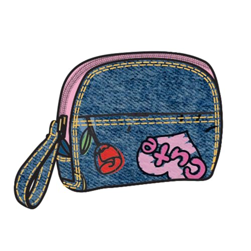Seven Camomilla Portamonete Con Chiusura Zip, Blu Denim E Illustrazioni Colorate, Scomparto Monete, Accessorio Bambina E Ragazza