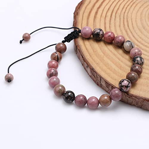 Joycuff Pink Black Rhodonite Lava Rock Healing Stone Beaded Bracelet Adjustable Anxiety Relief Jewelry For Women Men Bf And Gf Soulmate Sousister Unisex Gifts For Birthday Christmas Unique Sets #TOP3